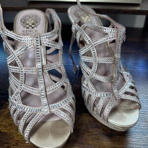 Vince Camuto Rose Gold Crystal Cage Heels